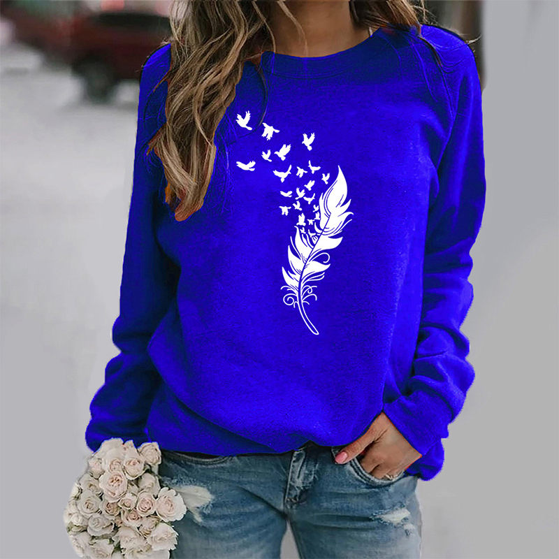 Beakey Womens Casual Long Sleeve T-Shirt Crew Neck Pullover-Blue White