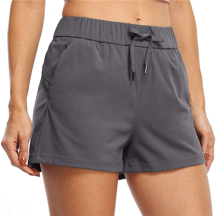 Beakey Women's Yoga Lounge Lace-up Shorts Comfy Casual Shorts With Pockets-Dark Gray-2022
