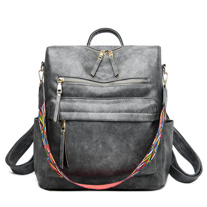 Beakey Women's Fashion Purse Backpack Multipurpose Design Backpack PU Leather Travel bag-Gray