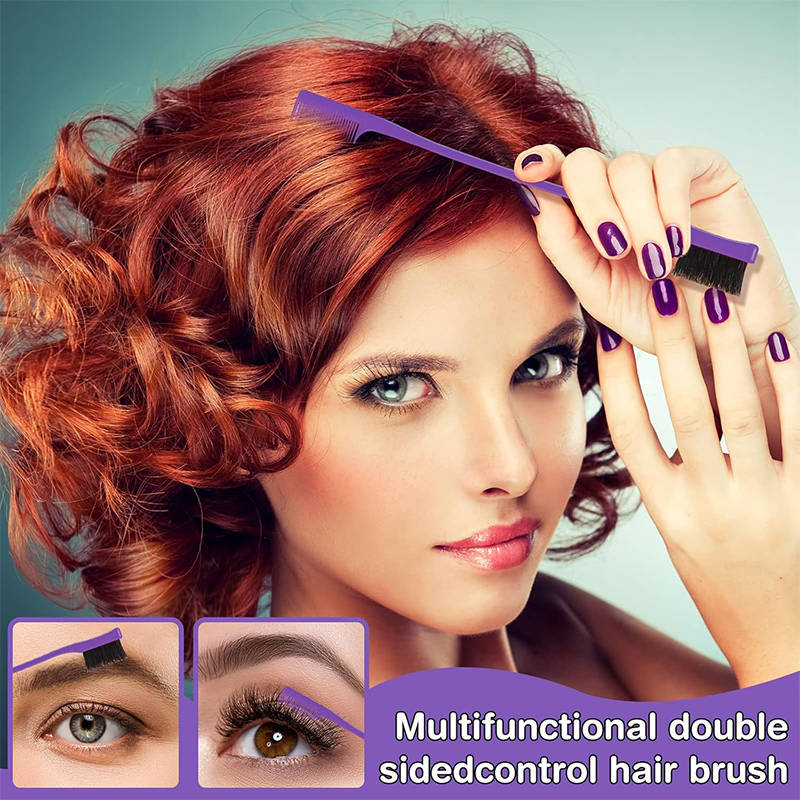 Beakey 12 Pieces Hair Brush Set Nylon Teasing Hair Brushes Rat Tail Combs with Duckbill Clips for Women-Pink Purple