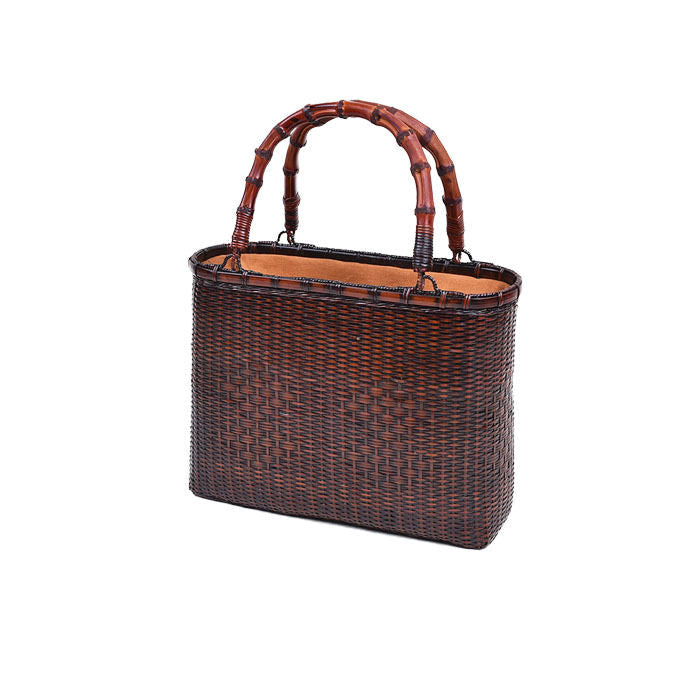 Beakey Retro Womens Bamboo Handbag Handmade Large Tote Bag Wicker Basket Bag For Picnic