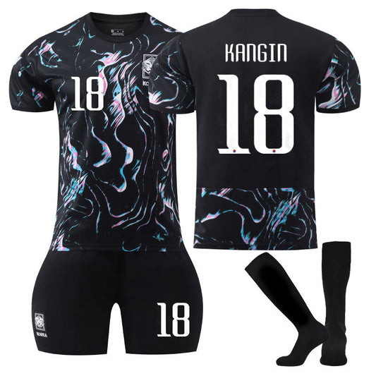Beakey KANGIN #18 Korea Away Jersey Soccer Jersey Kit Football T-shirt Set for Adult Kids