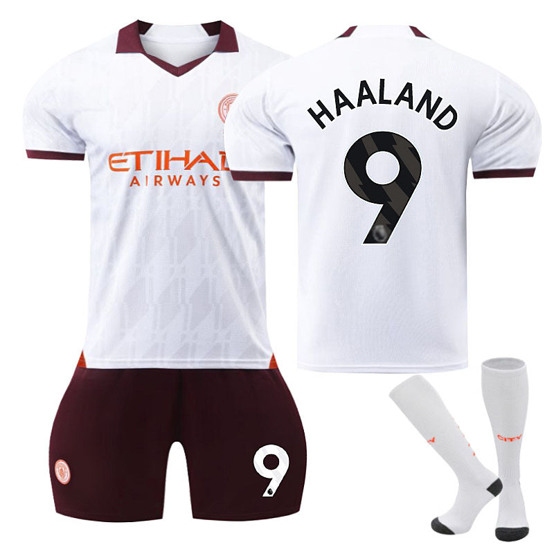 Beakey Manchester City Away Jersey HAALAND #9 Soccer Jersey Kids Adult 3Pcs Jersey Kits-Brown