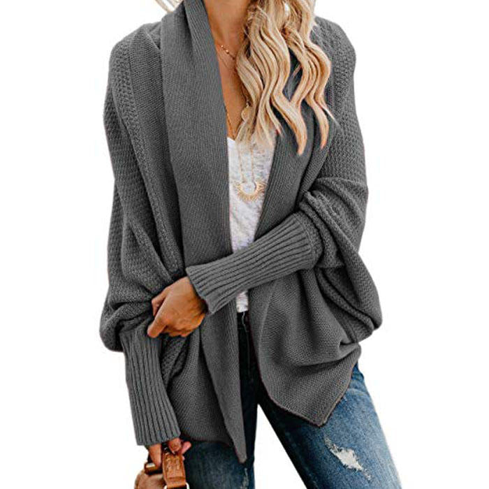 Beakey Women's Batwing Knitted Oversized Slouchy Solid Cardigan Sweater Knit Outwear-Dark Gray