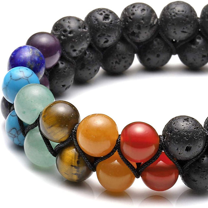 Beakey Bead Bracelet 7 Chakras Healing Crystals Bracelet Stone Beads Double Layer Bracelets-Lava Rock Stone Bracelet