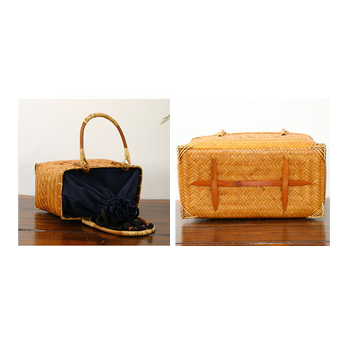 Beakey Retro Womens Bamboo Handbag Handmade Large Tote Bag Wicker Basket Bag-Orange