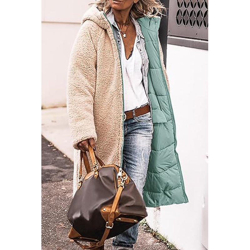 Beakey Womens Long Coats with Hood Fleece Lining Oversized Jackets-Light Green