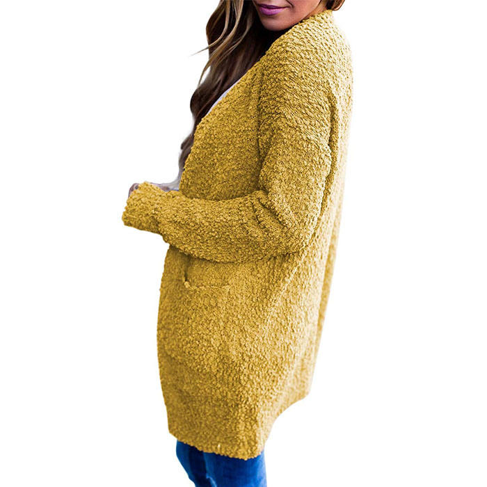 Beakey Women's Winter Long Sleeve Soft Chunky Knit Sweater Cardigan Outwear-Yellow-YL1305