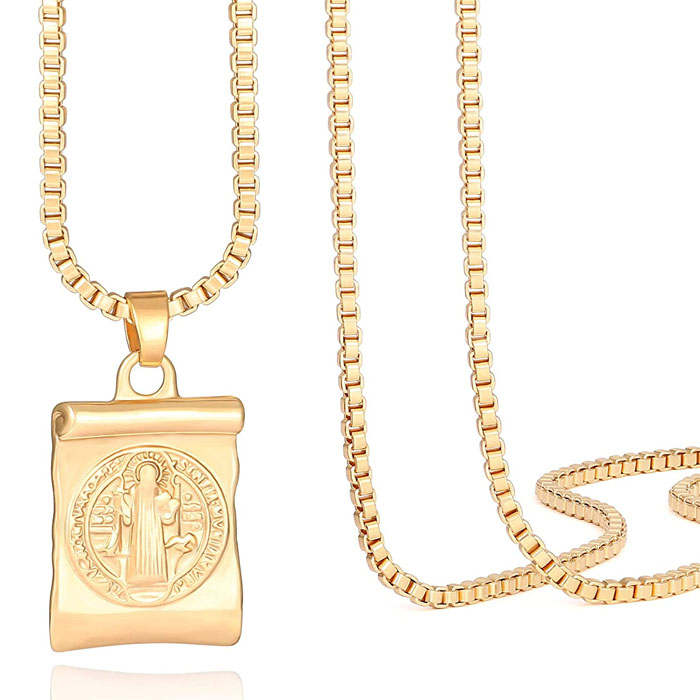 Beakey Simple Cute Long Pendant Necklace Oval Link Choker Double Layer Jewery-Saint Benedict-GL-0023A