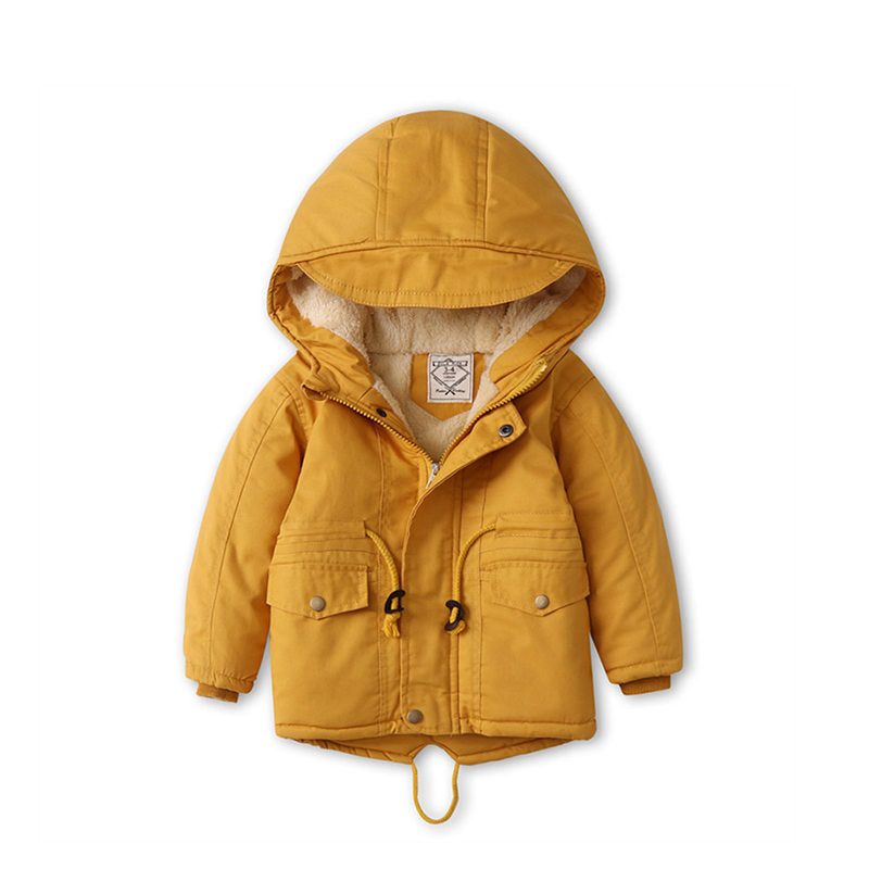 Beakey Kids Winter Jacket with Hood & Pockets Fleece Lining Outwear-Yellow