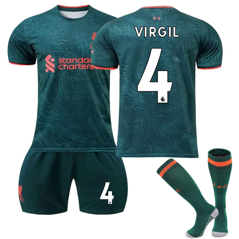 Beakey Liverpool F.C. Second Away Jersey 2022-23 VIRGIL #4 Soccer Jersey Kids Adult 3-Pieces Jersey Kits