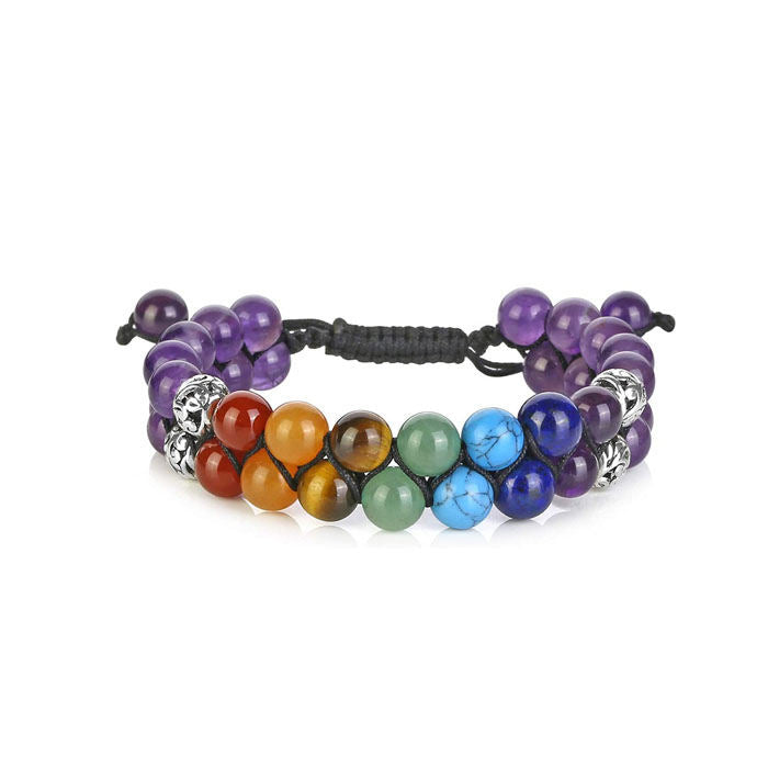 Beakey Bead Bracelet 7 Chakras Healing Crystals Bracelet Stone Beads Double Layer Bracelets-Purple