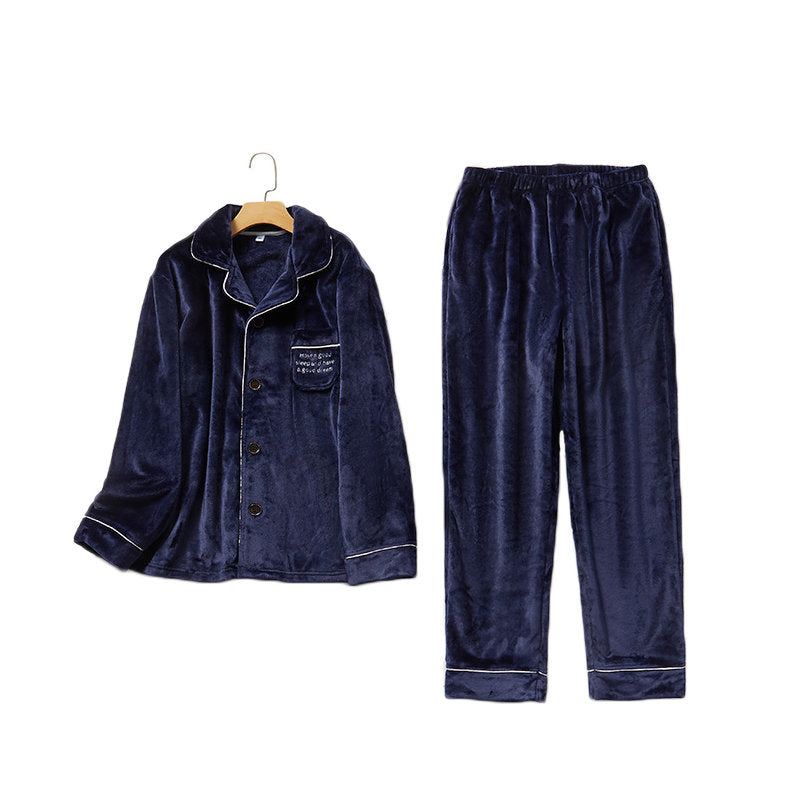 Beakey Thicken Warm Flannel Pajamas Set Homewear-Navy Blue