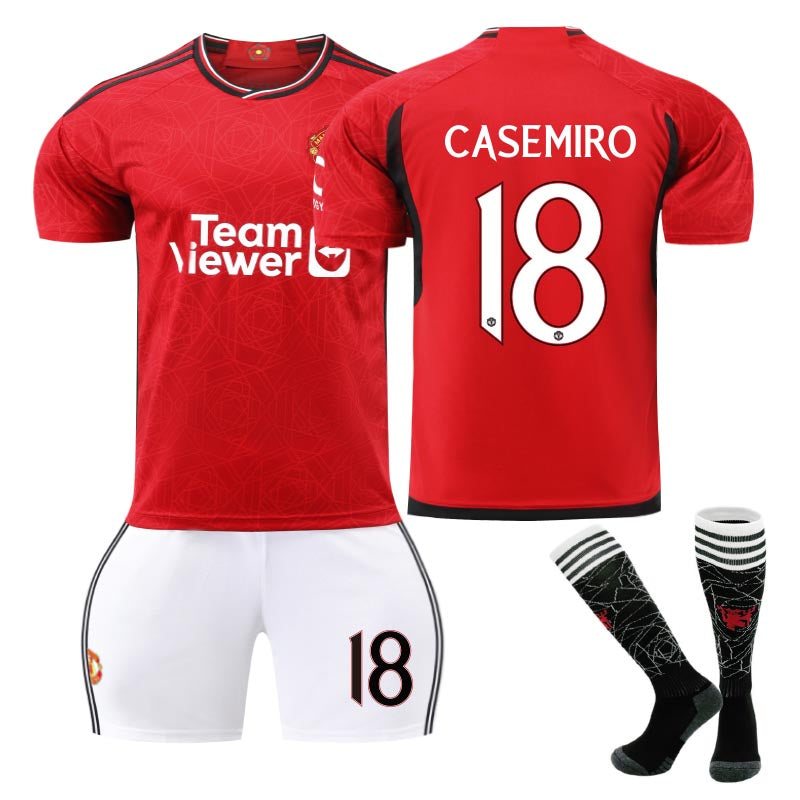 Beakey Red Devil Home Jersey CASEMIRO #18 Soccer Jersey Kids Adult 3Pcs Jersey Kits