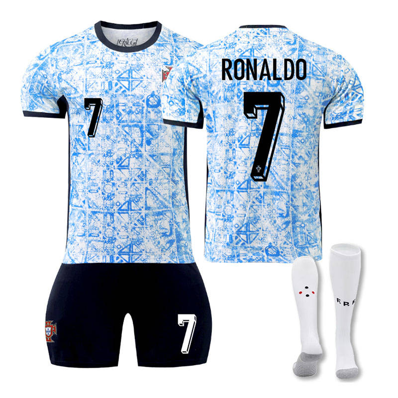 Beakey RONALDO #7 Portugal Away Soccer Jersey Kit Football T-shirt Set for Adult Kids