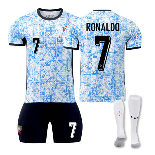 Beakey RONALDO #7 Portugal Away Soccer Jersey Kit Football T-shirt Set for Adult Kids