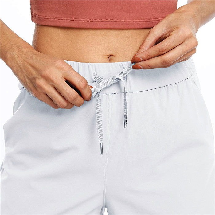 Beakey Women's Yoga Lounge Lace-up Shorts Comfy Casual Shorts With Pockets-White-2022