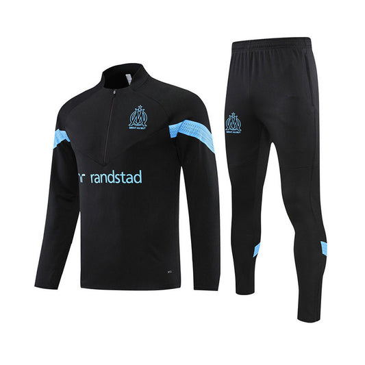 Beakey Marseille Soccer Suit Football Suit with Long Sleeves Half Zipper for Kids Adult-Black