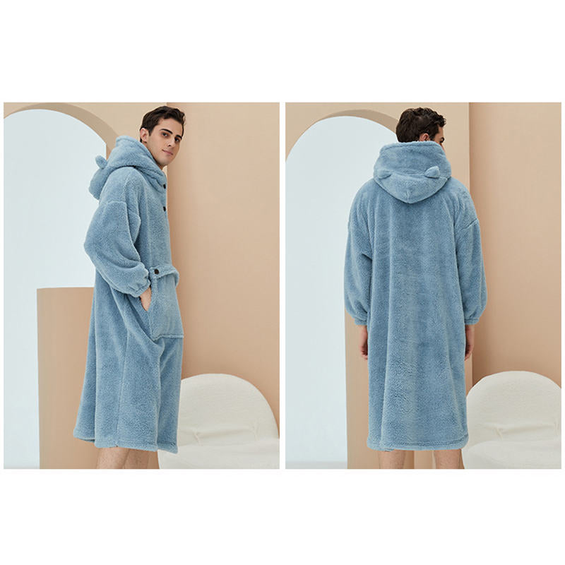 Beakey Hoodie Plush Pajama Set for couple-Haze Blue