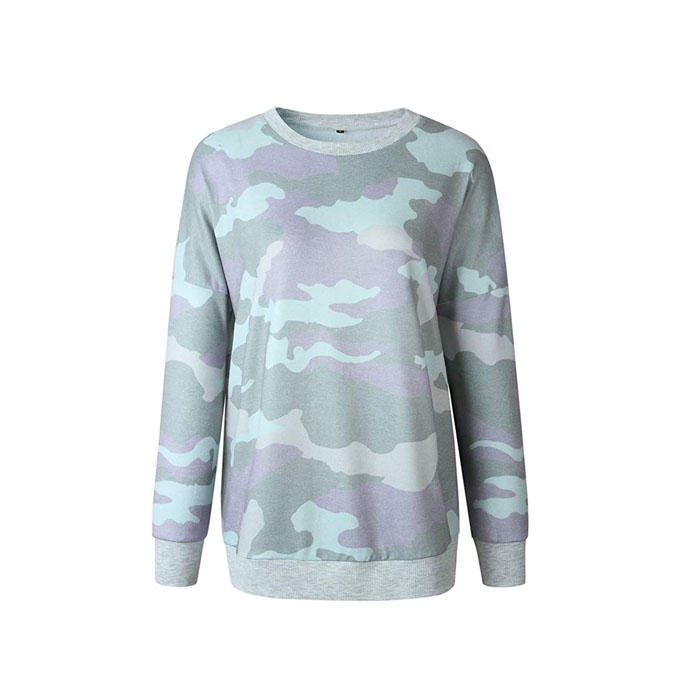 Beakey Womens Sweatshirts Camo Print Crew Neck Long Sleeve Casual TopsLight Green-202024