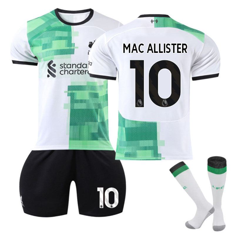 Beakey Liverpool Away Jersey MAC ALLISTER #10 Soccer Jersey Kids Adult 3-Pieces Jersey Kits