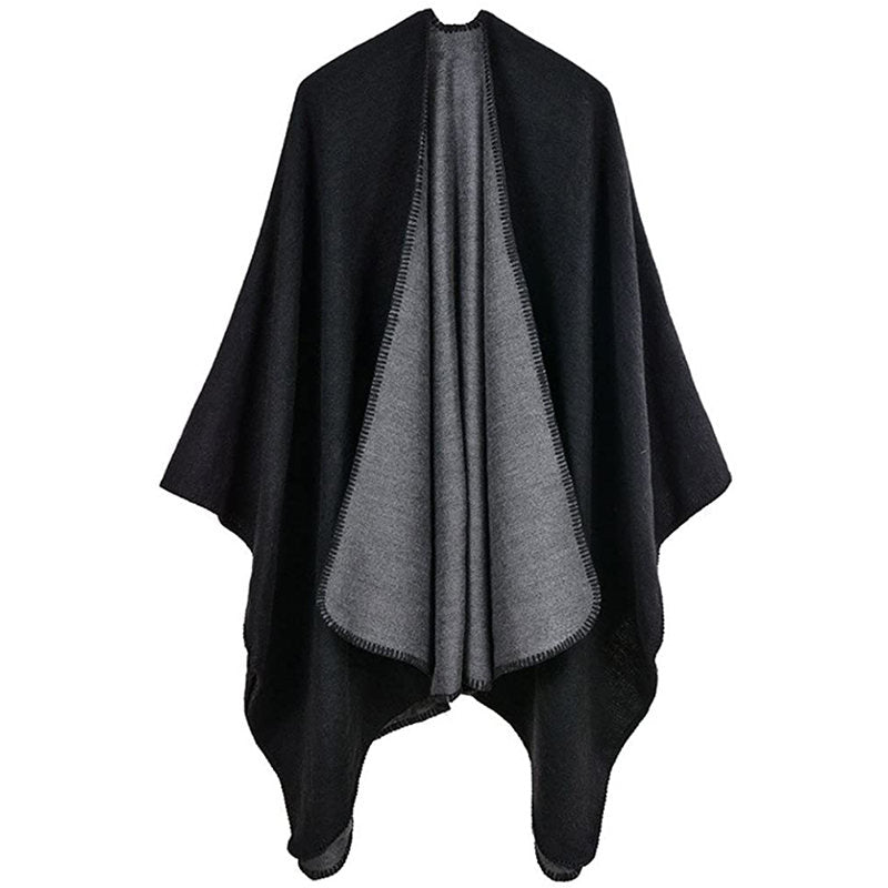 Beakey Womens Faux Cashmere Large Shawl Warm Cape Sweater Coat-Dark Grey