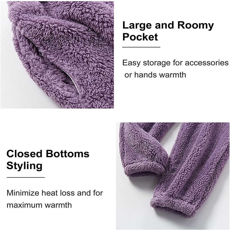 Beakey Womens Coral Fleece Oversized Pajamas Set-Purple