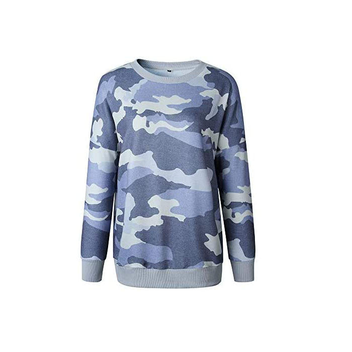 Beakey Womens Sweatshirts Camo Print Crew Neck Long Sleeve Casual TopsBlue-202024