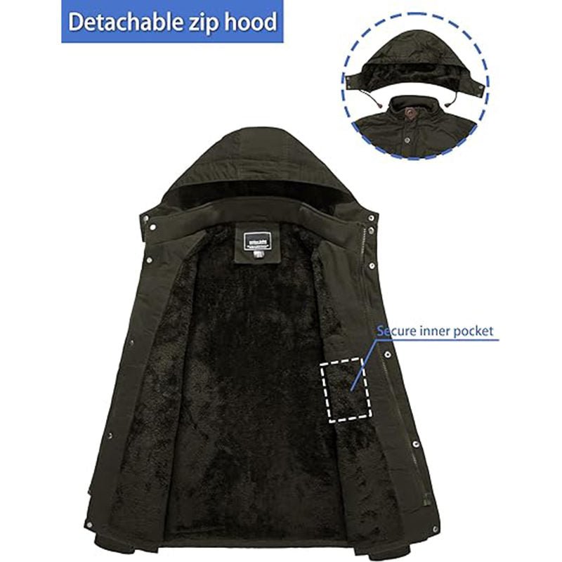 Beakey Mens Winter Jacket Cotton Fleece Lined Military Coats with Hood-ArmyGreen