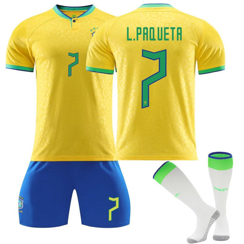 Beakey L.PAQUETA #7 Brazil Home B-Jersey 2022/23 Soccer B-Jersey Kit Football T-shirt Set For Adult Kids