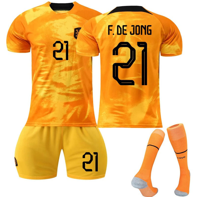Beakey F.DE JONG #21 Netherlands Home Jersey 2022/23 Soccer Jersey Kit Football T-shirt Set For Adult Kids