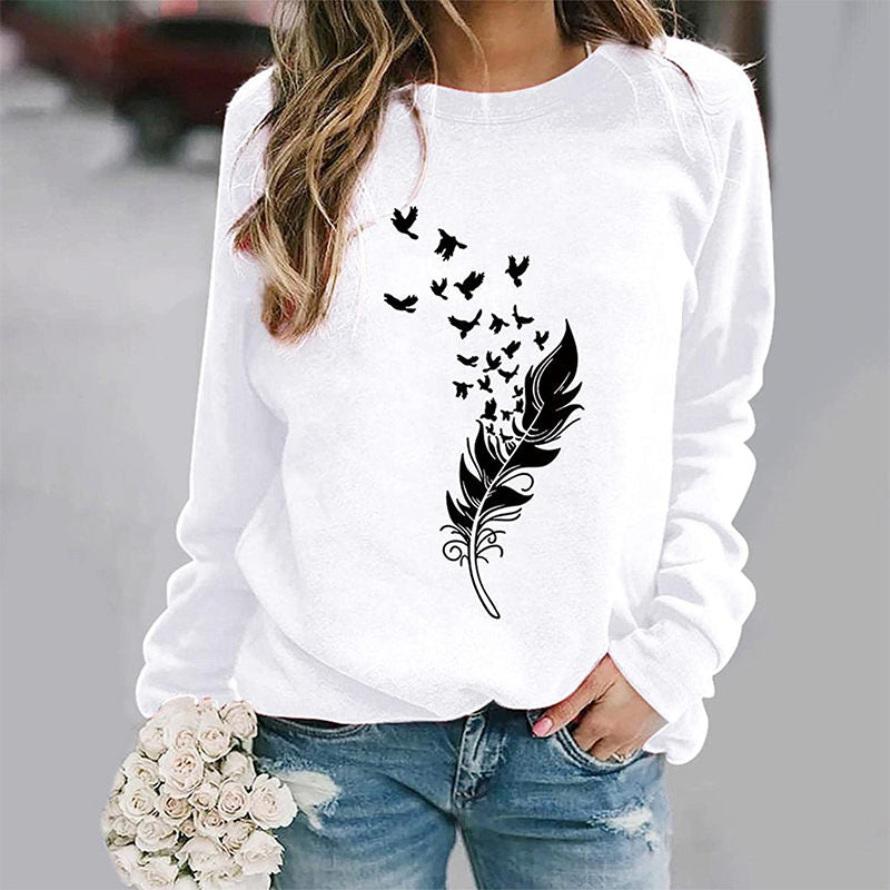 Beakey Womens Casual Long Sleeve T-Shirt Crew Neck Pullover-White