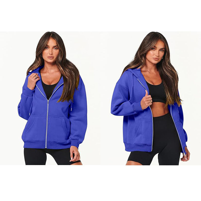 Beakey Womens Zip Up Hoodies with Pockets Y2K Oversized Sweatshirts-Blue
