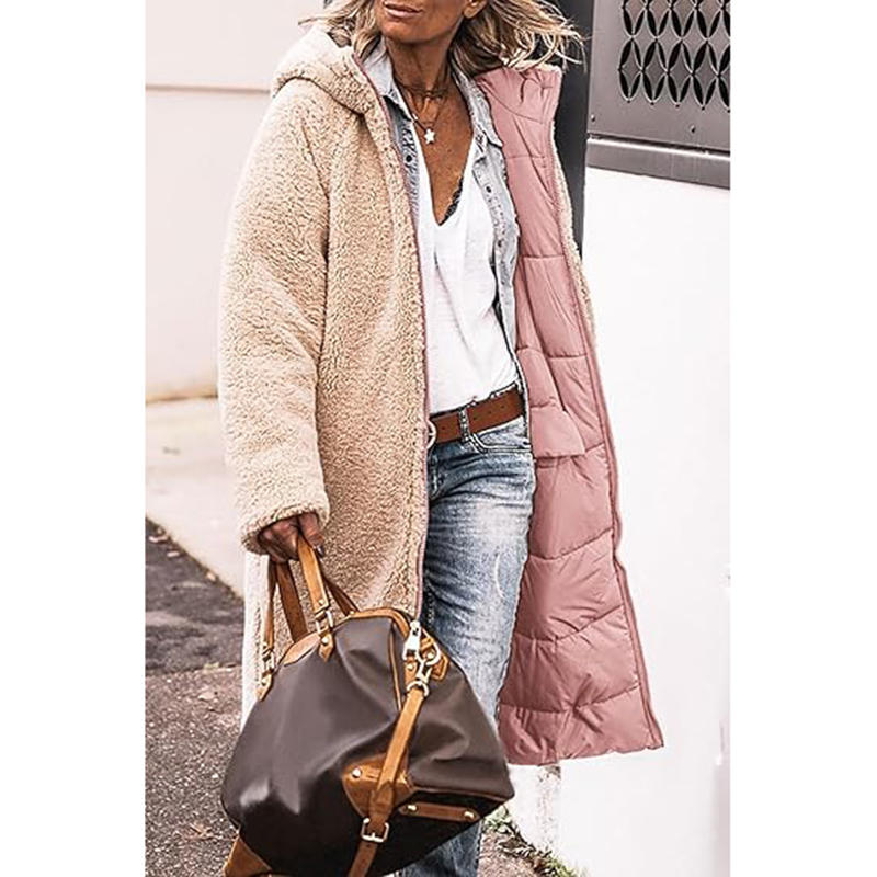 Beakey Womens Long Coats with Hood Fleece Lining Oversized Jackets-Lotus Color