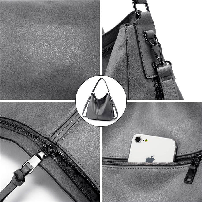 Beakey Handbags for Women Large Designer Ladies Hobo bag Bucket Purse Faux Leather-Grey