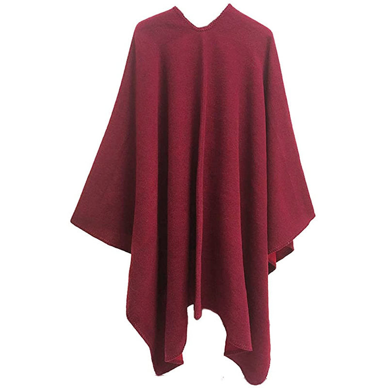 Beakey Womens Faux Cashmere Large Shawl Warm Cape Sweater Coat-Red Wine