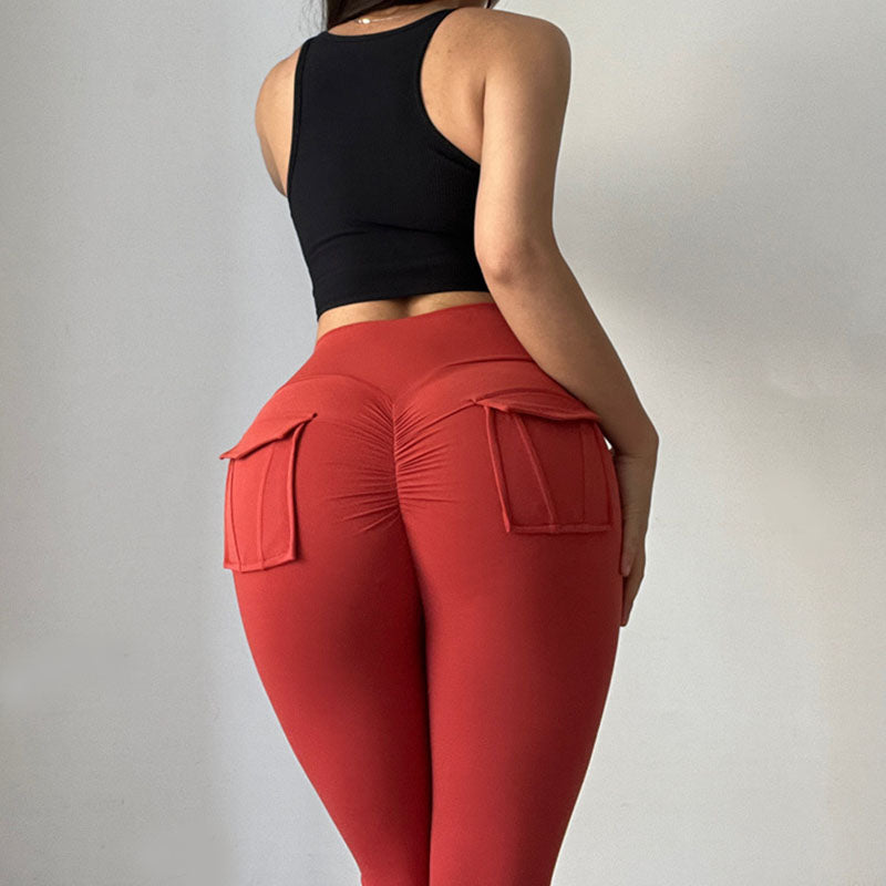 Beakey Womens Yoga Pants High Waist Leggings with Pockets for Workout-Passion Red