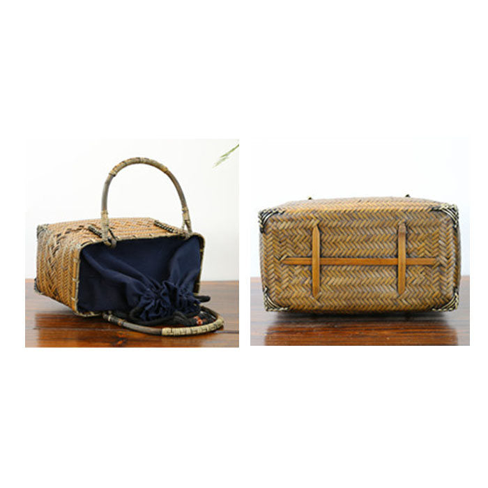 Beakey Retro Womens Bamboo Handbag Handmade Large Tote Bag Wicker Basket Bag-Carbonized