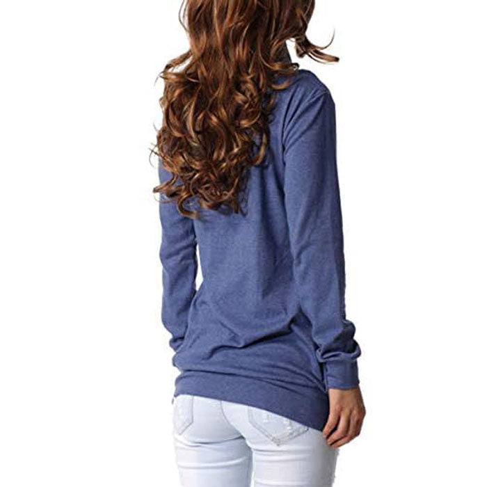 Beakey Womens Long Sleeve Buttons High Neck Casual Sweatshirts Tunic Tops With Pockets-Blue-T4554