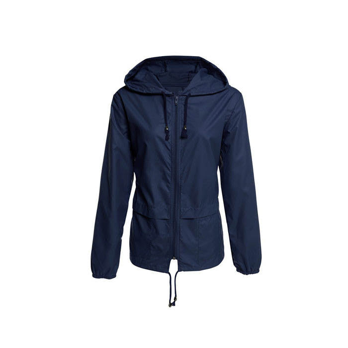 Beakey Women Lightweight Waterproof Raincoat Packable Outdoor Hooded Windbreaker-Dark Blue-AL1064