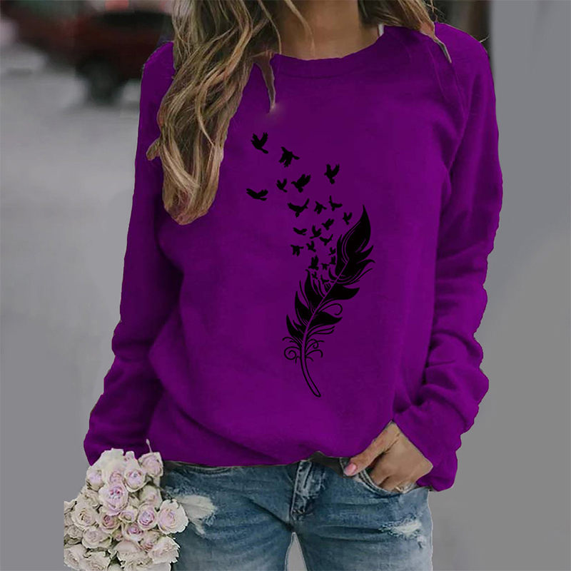 Beakey Womens Casual Long Sleeve T-Shirt Crew Neck Pullover-Purple