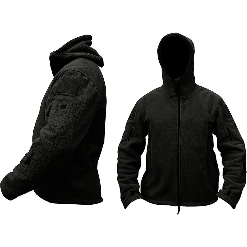 Beakey Military Tactical Jacket for Men Fleece Hooded Coat with Zipper-Black