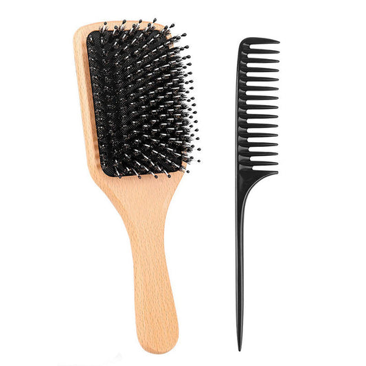 Beakey 2Pcs Boar Bristle Paddle Brush for Thick/Thin Hair Men Women Kids