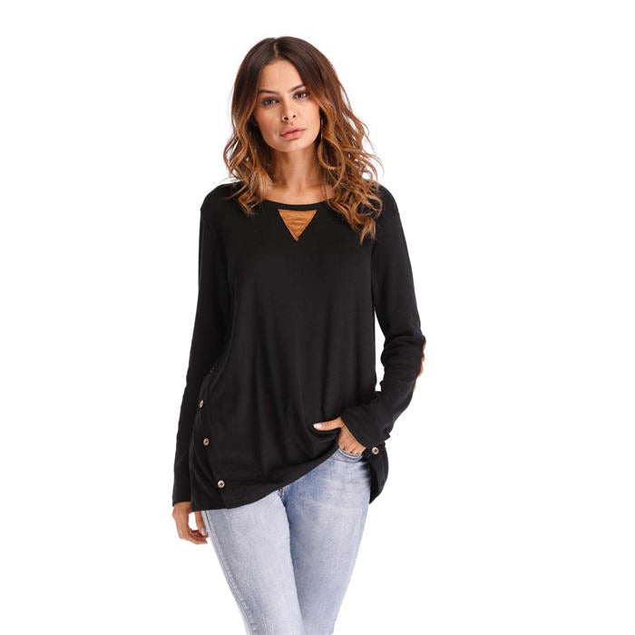 Beakey Women's Long Sleeve Double-breasted Buttons Casual Blouse Tunic Shirt Tops-Black-1025