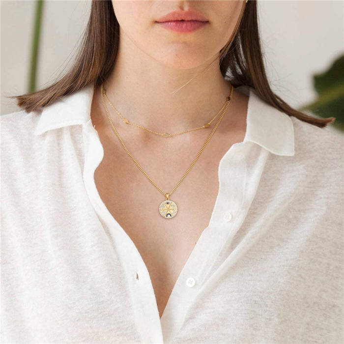 Beakey Simple Cute Long Pendant Necklace Oval Link Choker Double Layer Jewery-Lucky Charm-GL-0092A