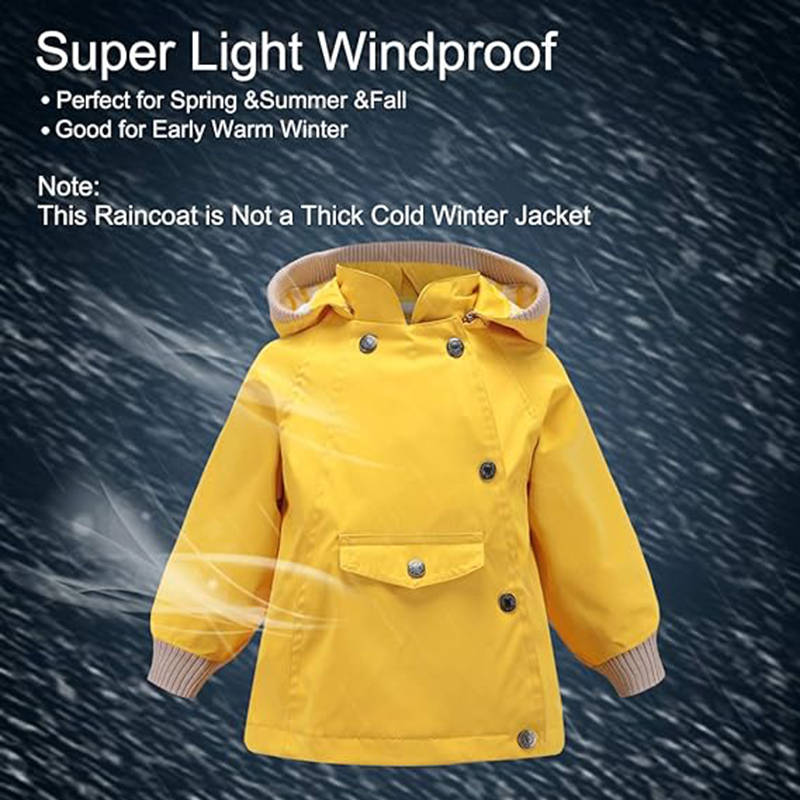 Beakey Kids Rain Jacket with Removable Hood Windproof for Spring Fall-Yellow