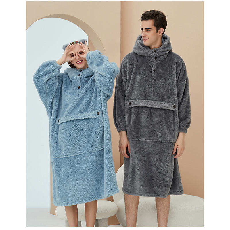 Beakey Hoodie Plush Pajama Set for couple-Haze Blue