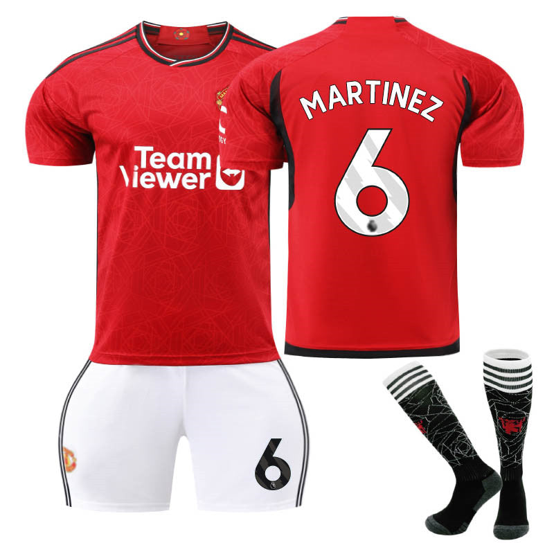 Beakey Red Devil Man Utd Home Jersey MARTINEZ #6 Soccer Jersey Kids Adult 3Pcs Jersey Kits