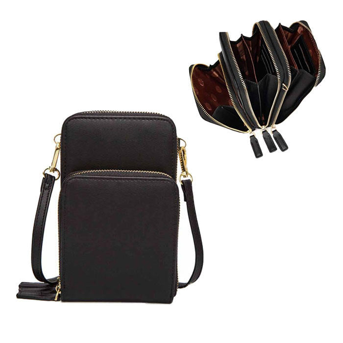 Beakey Crossbody Phone Bag for Women Small Shoulder Bag Cell Phone Wallet Purses and Handbags with 14 Credit Card Slots-Black