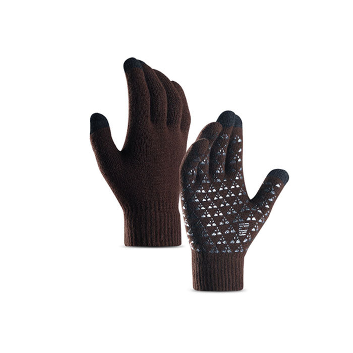 Beakey Winter Man Gloves Upgraded Touch Screen Anti-Slip Silicone Gel Elastic Cuff Thermal-Brown-DZ32